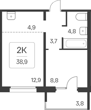 Планировка 2е-к.кв 35.10 м² в ЖК «Квартал Цветной Бульвар»