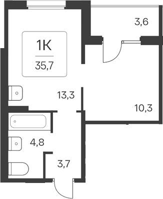 Планировка 1-к. квартира 32.10 м² в ЖК «Квартал Цветной Бульвар»