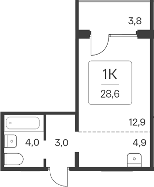 Планировка студии 24.80 м² в ЖК «Квартал Цветной Бульвар»