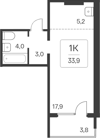 Планировка студии 30.10 м² в ЖК «Квартал Цветной Бульвар»