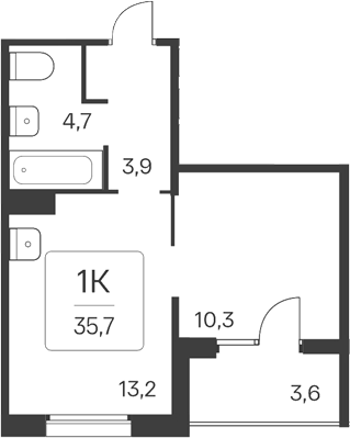 Планировка 1-к. квартира 32.10 м² в ЖК «Квартал Цветной Бульвар»