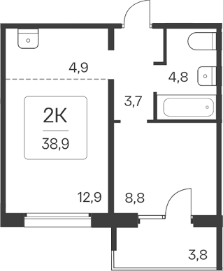 Планировка 2е-к.кв 35.10 м² в ЖК «Квартал Цветной Бульвар»