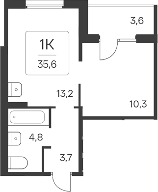 Планировка 1-к.кв 32.00 м² в ЖК «Квартал Цветной Бульвар»