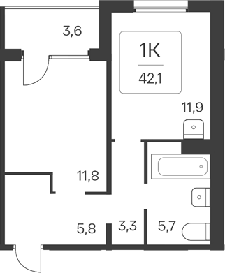 Планировка 1-к. квартира 38.50 м² в ЖК «Квартал Цветной Бульвар»