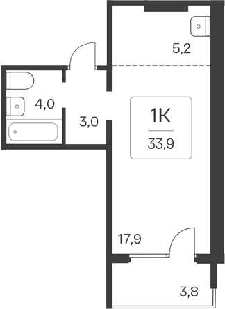 Планировка студии 30.10 м² в ЖК «Квартал Цветной Бульвар»