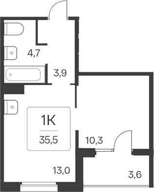 Планировка 1-к.кв 31.90 м² в ЖК «Квартал Цветной Бульвар»