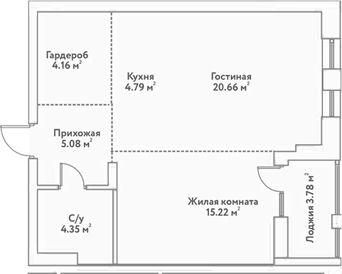 Планировка 2е-к.кв 54.26 м² в ЖК «Flora&Fauna»