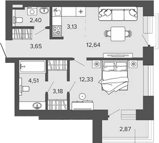Планировка 1-к. квартира 41.84 м² в ЖК «Прованс»
