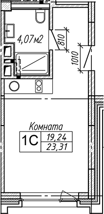 Планировка студии 23.31 м² в ЖК «Апарт-отель Гагарин Сити»
