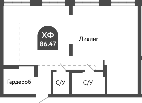 Планировка своб. план. 86.47 м² в ЖК «Тихомиров»