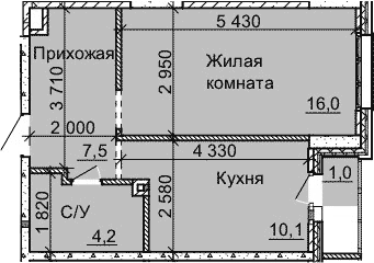 Планировка 1-к.кв 37.80 м² в ЖК «Столетов»