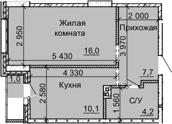 Планировка 1-к.кв 38.00 м² в ЖК «Столетов»