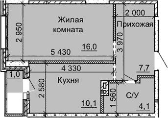 Планировка 1-к.кв 37.90 м² в ЖК «Столетов»