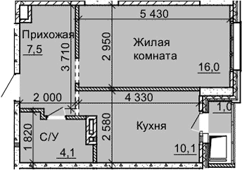 Планировка 1-к.кв 37.70 м² в ЖК «Столетов»
