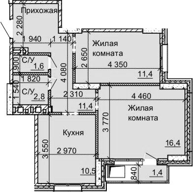 Планировка 2-к.кв 54.10 м² в ЖК «Столетов»
