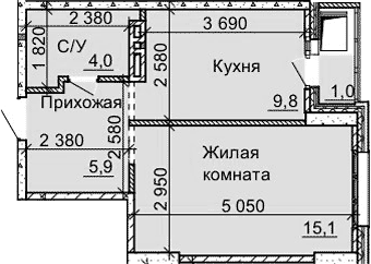 Планировка 1-к.кв 34.80 м² в ЖК «Столетов»