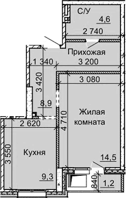 Планировка 1-к.кв 37.30 м² в ЖК «Столетов»
