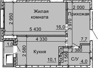 Планировка 1-к.кв 37.80 м² в ЖК «Столетов»