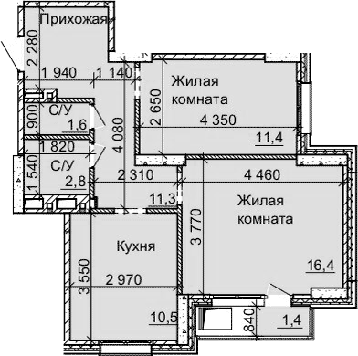 Планировка 2-к.кв 54.00 м² в ЖК «Столетов»