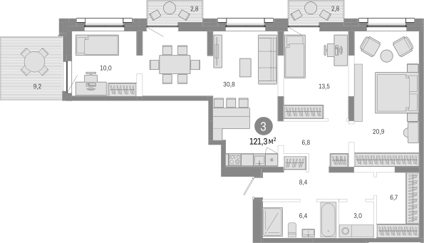 Планировка 4е-к. квартира 106.50 м² в ЖК «Европейский берег»