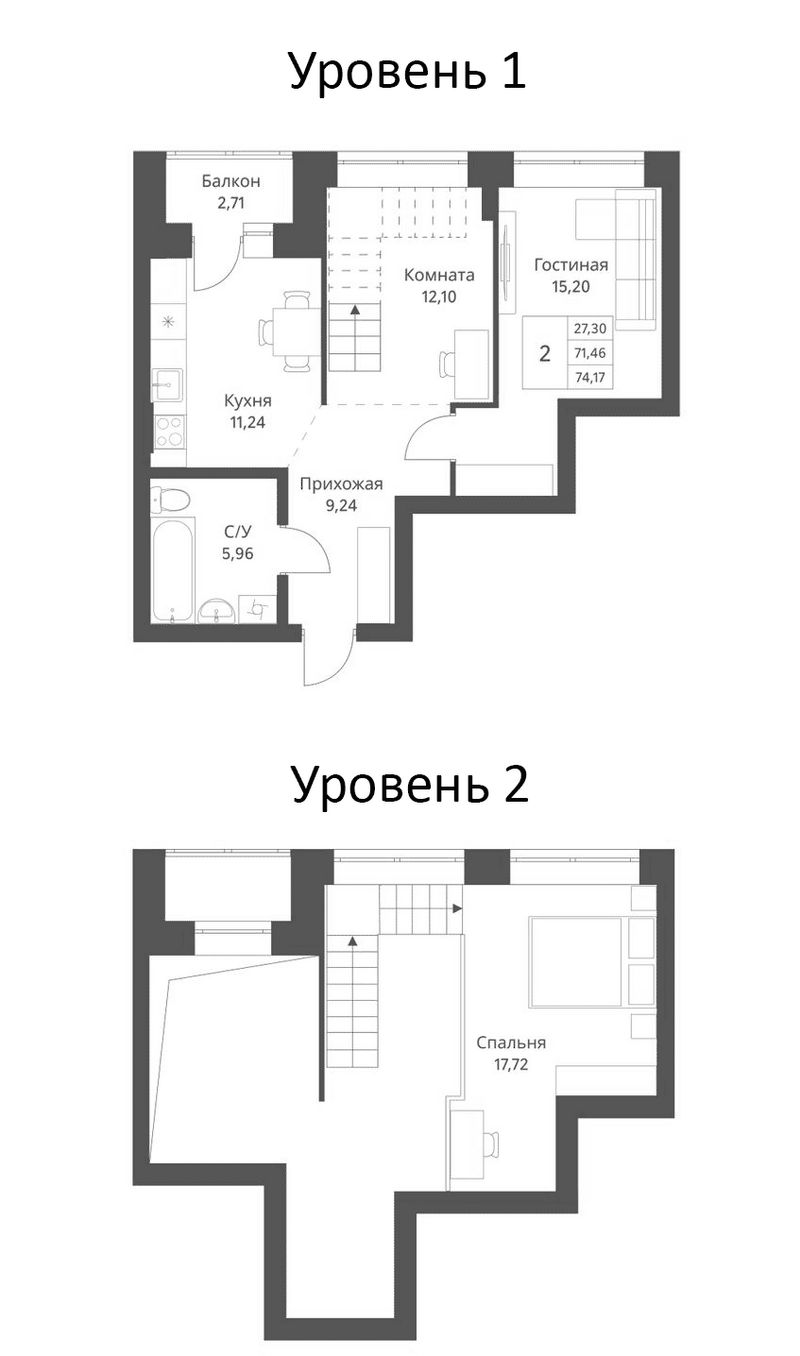 Планировка 3-к.кв 71.46 м² в ЖК «Фора»