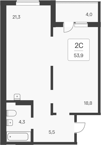 Планировка 2е-к.кв 49.90 м² в ЖК «Эко-квартал на Кедровой»
