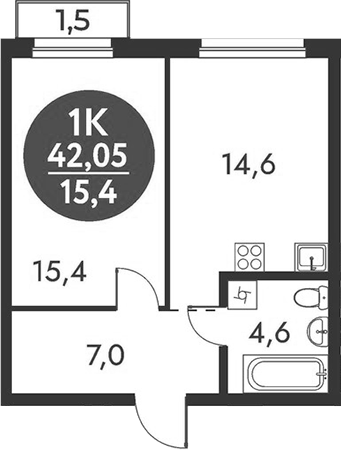 Планировка 1-к.кв 41.60 м² в ЖК «Скандинавские кварталы»