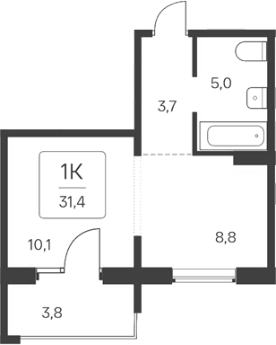Планировка 1-к.кв 27.60 м² в ЖК «Квартал Цветной Бульвар»