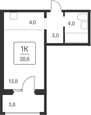 Планировка студии 24.80 м² в ЖК «Квартал Цветной Бульвар»
