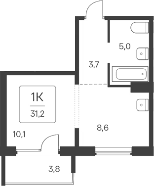 Планировка 1-к. квартира 27.40 м² в ЖК «Квартал Цветной Бульвар»
