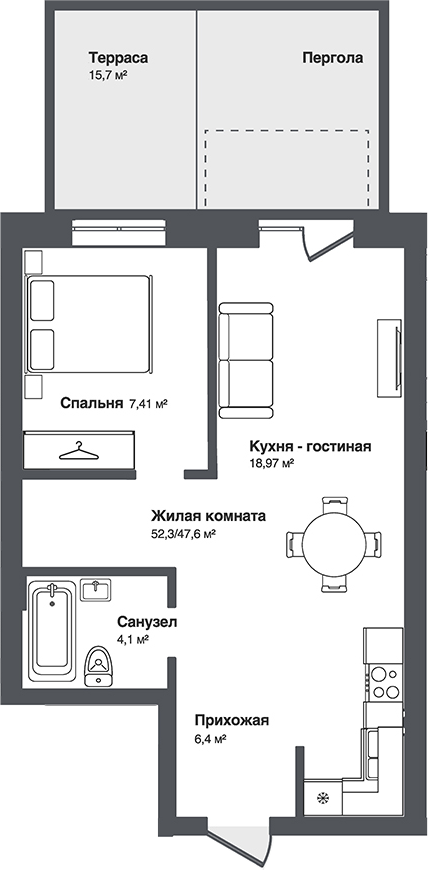 Планировка 2е-к.кв 36.60 м² в ЖК «Мечта»