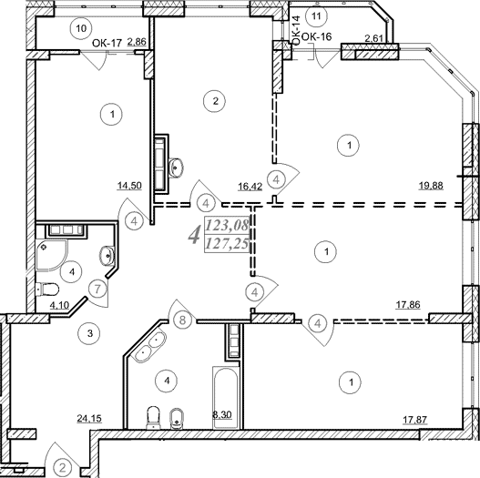Планировка 4-к.кв 123.00 м² в ЖК «Астон. Шесть Звезд»