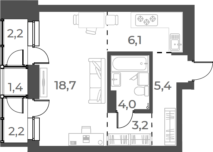 Планировка студии 37.40 м² в ЖК «Нормандия-Неман»