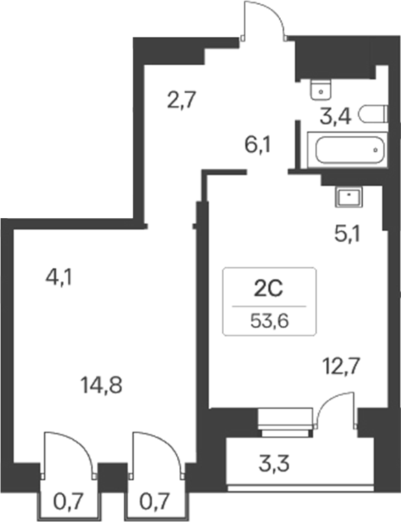 Планировка 2е-к. квартира 48.90 м² в ЖК «Расцветай на Красном»
