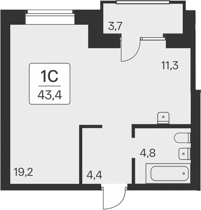 Планировка 2е-к. квартира 39.70 м² в ЖК «Расцветай на Красном»