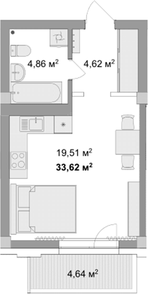 Планировка студии 32.23 м² в ЖК «Мегаполис»