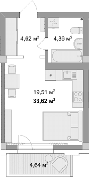 Планировка студия 32.23 м² в ЖК «Мегаполис»