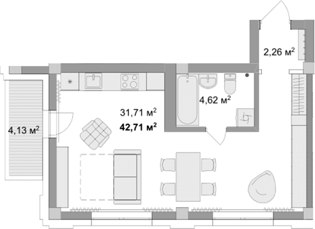 Планировка студии 40.64 м² в ЖК «Мегаполис»