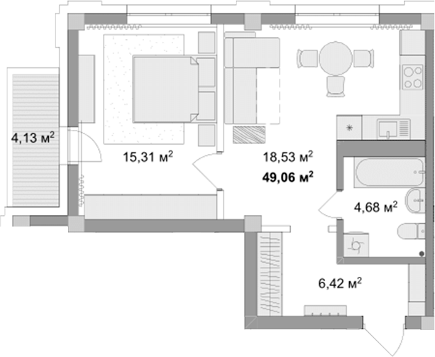 Планировка 2е-к. квартира 46.99 м² в ЖК «Мегаполис»