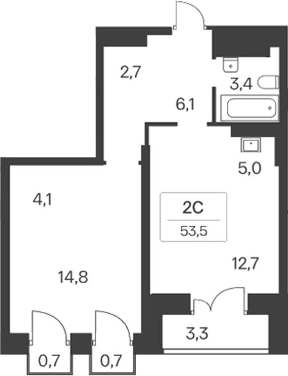 Планировка 2е-к.кв 48.80 м² в ЖК «Расцветай на Красном»