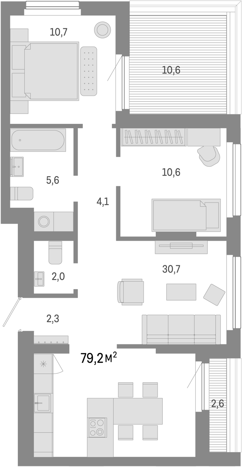Планировка 3е-к.кв 66.00 м² в ЖК «Лебедевский»