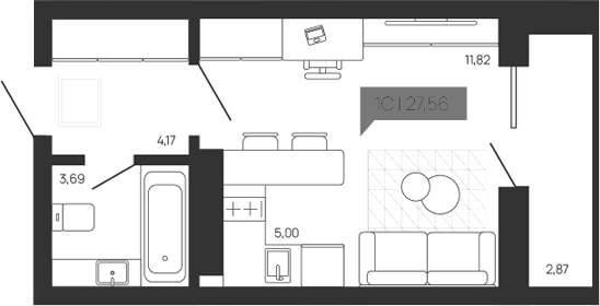 Планировка студии 24.69 м² в ЖК «Зоркий парк»