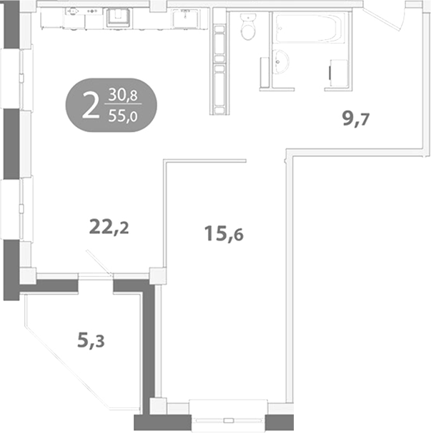 Планировка 1-к.кв 49.77 м² в ЖК «Южные ворота. Томск»