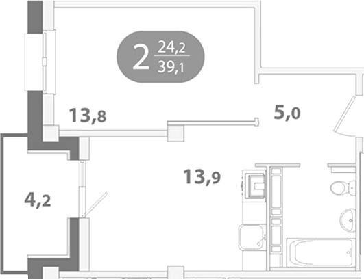 Планировка 1-к.кв 34.93 м² в ЖК «Южные ворота. Томск»