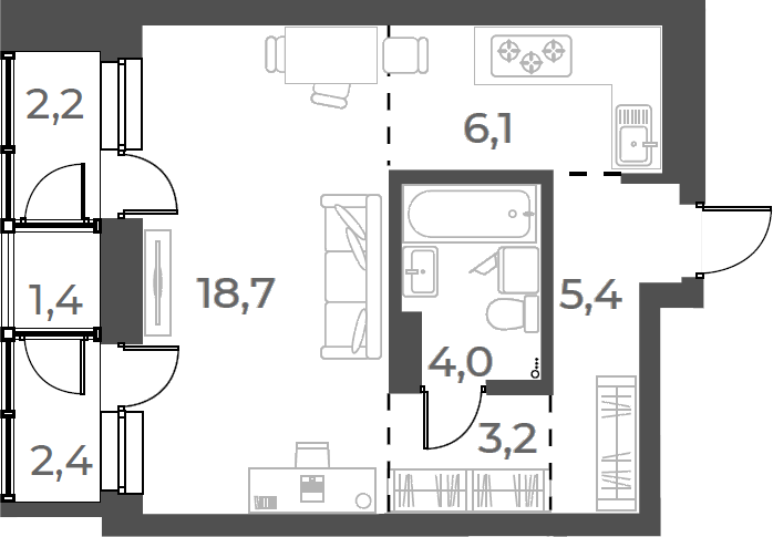 Планировка студии 37.40 м² в ЖК «Нормандия-Неман»