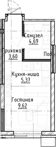 Планировка студии 23.28 м² в ЖК «Город на озере»