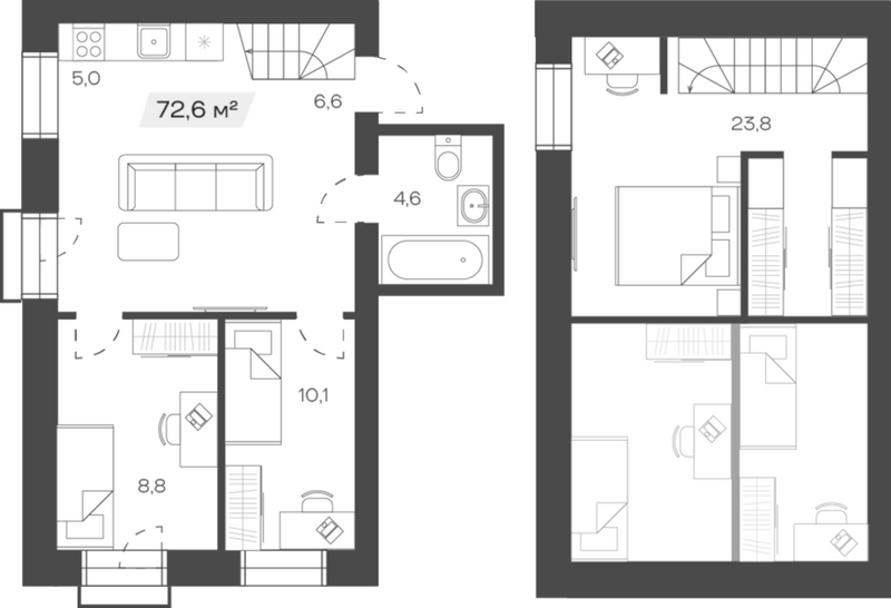 Планировка своб. план. 72.57 м² в ЖК «Freedom Village»