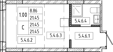 Планировка студии 21.45 м² в ЖК «Европейский берег»