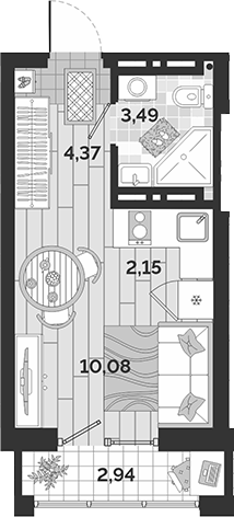 Планировка студии 22.09 м² в ЖК «Авторский квартал»