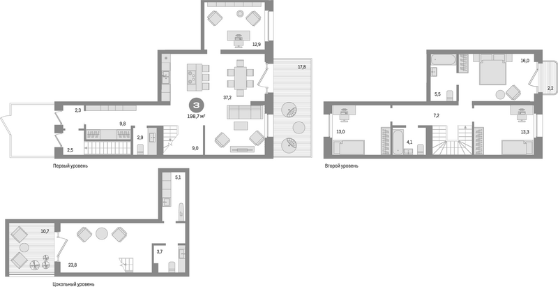 Планировка 5е-к.кв 168.00 м² в ЖК «На Декабристов»